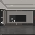 Modern Living Room Interior With TV Wall Shelves Gray Floor And Red Mannequin