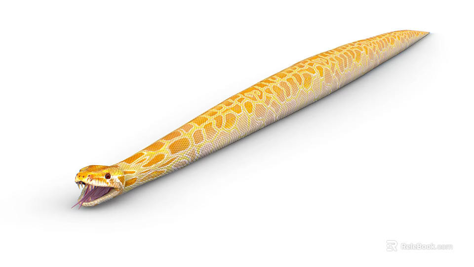 Detailed Yellow Reptile Snake With Intricate Patterned Skin And Open Mouth 3d model 