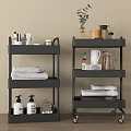 Black Rolling Multi-tier Bathroom Storage Shelving Unit with Towels Toiletries and Decorative Plants