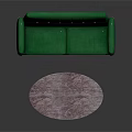 Green Tufted Sofa With Wooden Legs And Oval Marble Coffee Table With Metal Frame