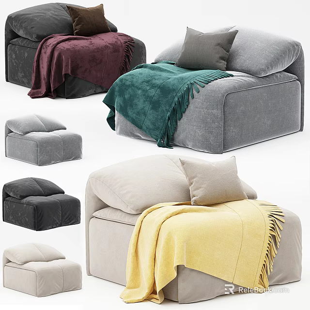 Comfortable Single Sofa Designs With Cozy Blankets Soft Pillows And Multiple Color Options 3d model