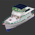 White and Blue Leisure Yacht With Spacious Deck And Multiple Windows For Water Transport