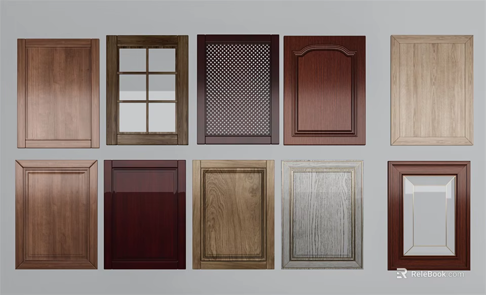 Different Cabinet Door Styles With Wood Glass and Textured Surface Designs 3d model 