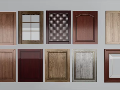 Different Cabinet Door Styles With Wood Glass and Textured Surface Designs 3d model