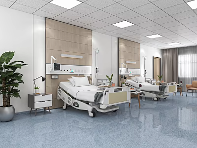 Modern Hospital Outpatient Ward Interior With Beds 3d model