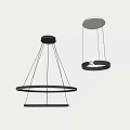 Modern Circular Chandeliers With Black Frame And LED Lights Hanging In Space 3d model