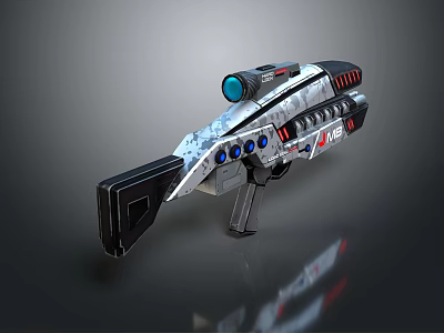 Futuristic Sci Fi Weapon With Blue Scope And Red Accents In Modern Design 3d model