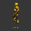 Yellow Mech Robot Character With Purple Faceplate And Green Chest Emblem