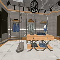Modern Clothing Store Interior With Clothing Racks Displayed Clothes And Wooden Display Table