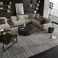 Modern Sofa And Coffee Table Combination With Green Cushions Round Table Armchair And Area Rug