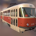 Vintage Red And Cream Tram Front View With Windshield Headlights And Number 3378