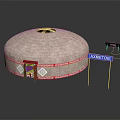 Cartoon Style Yurt Scene With Red Decorative Band Colorful Door And AXMETOB Signpost