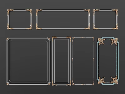 Multiple Decorative Corner Lines Frames With Various Styles Designs Gold Blue Accents 3d model