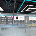 Modern Digital Store Interior With Audio Products Brand Sections And Display Shelves