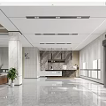 Modern Office Reception Area With Marble Desk Plants Glass Walls And Natural Light