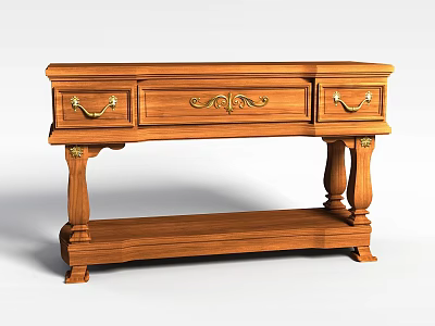 Classic Wooden Cabinet With Drawers Golden Handles And Carved Legs Design 3d model