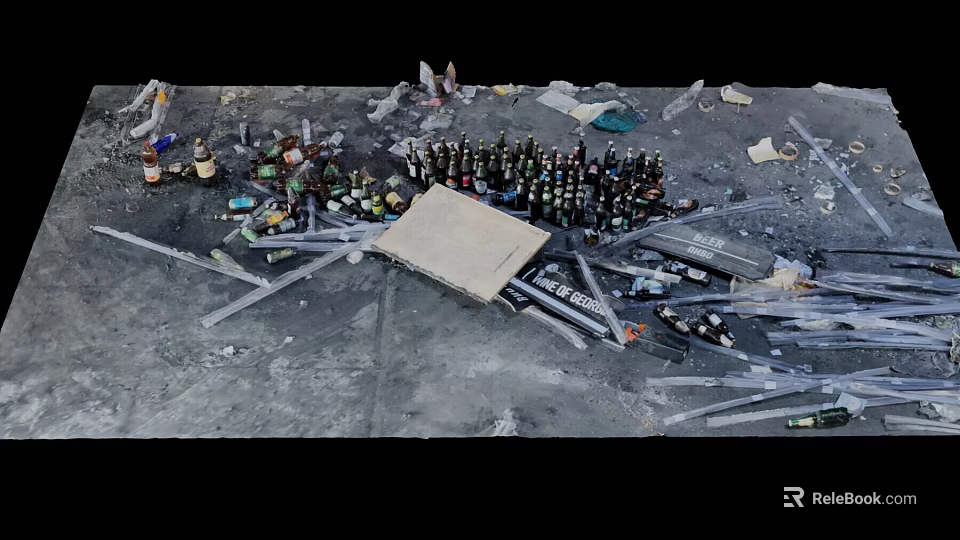 Scattered Trash And Waste Bottles With Plastic Debris On Concrete Ground 3d model 