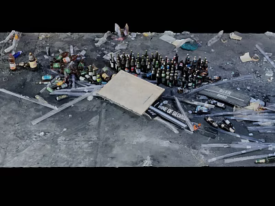 Scattered Trash And Waste Bottles With Plastic Debris On Concrete Ground 3d model