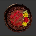 Chocolate Birthday Cake With Red Cream Decoration Two Red Candles And Yellow Red Flowers