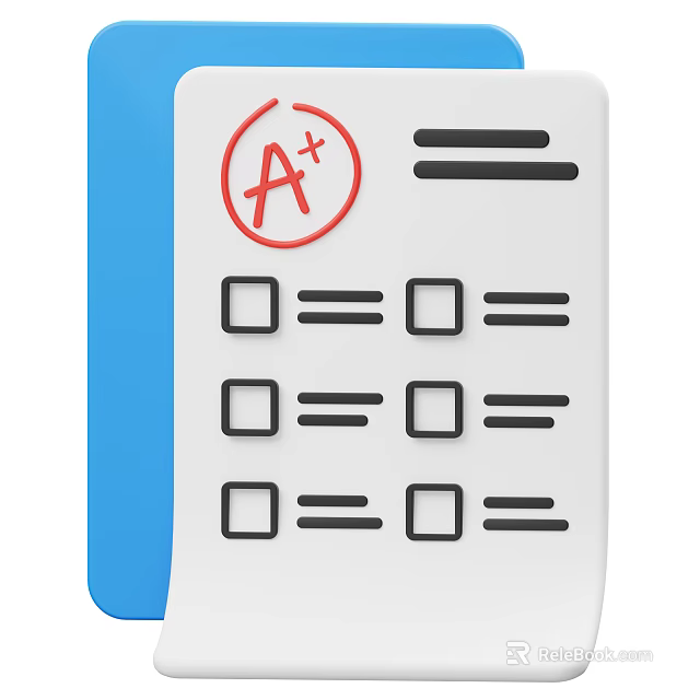 A Plus Grade Test Form With Check Boxes And Equal Signs Design 3d model 