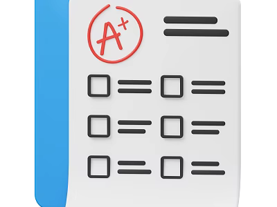 A Plus Grade Test Form With Check Boxes And Equal Signs Design 3d model
