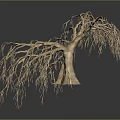 Wooden Stone Tree Sculpture With Intricate Branches Roots And Detailed Gray Background