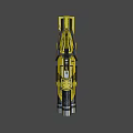 Futuristic Dual Barrel Weapon with Yellow Silver Design and Detailed Top Mounted Part
