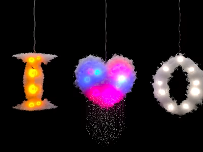 Decorative Lights with I Heart O Shapes in Yellow Blue Pink White Glowing Hanging Design 3d model
