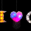 Decorative Lights with I Heart O Shapes in Yellow Blue Pink White Glowing Hanging Design