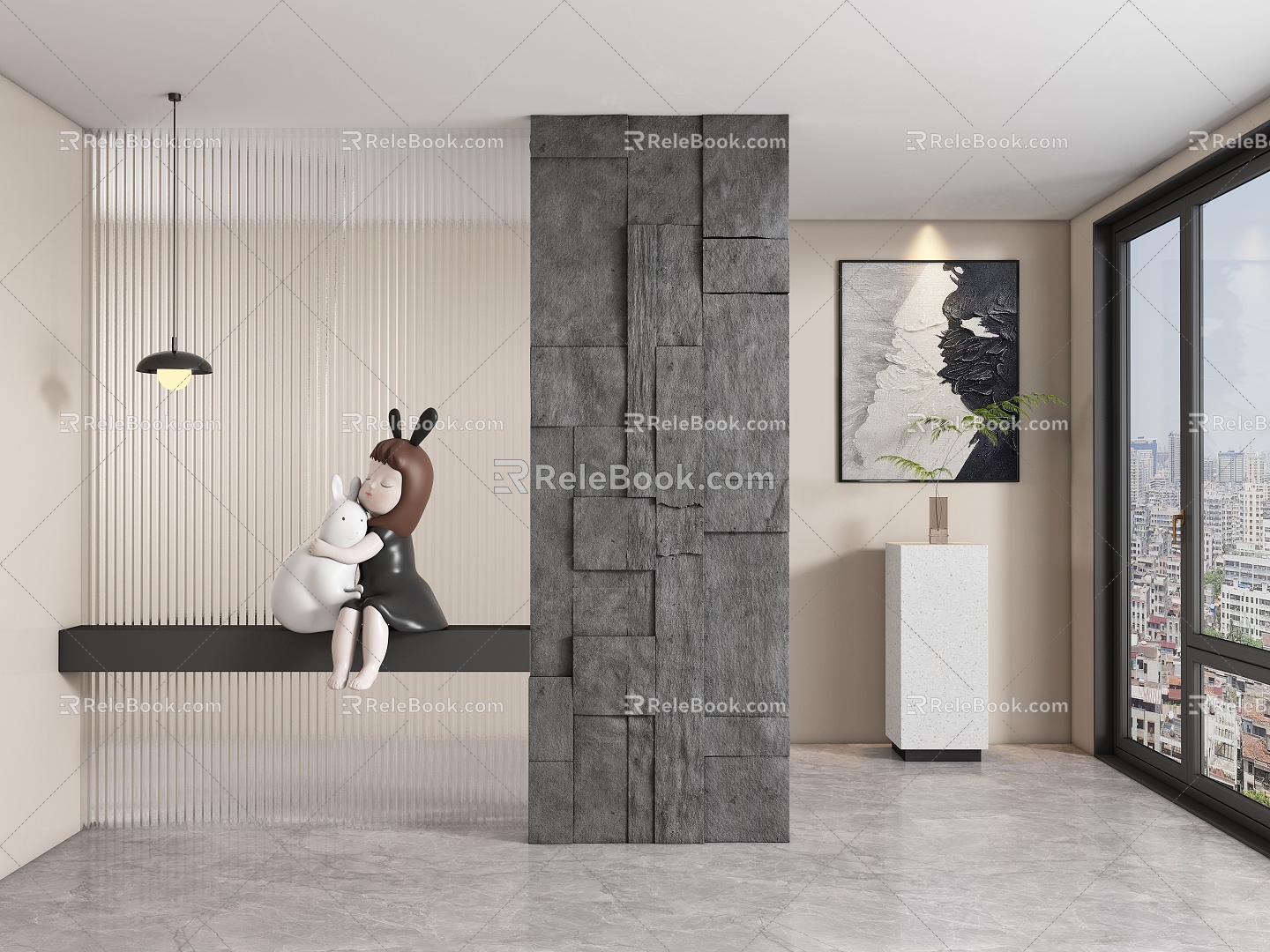 rubble rock porch aisle partition model