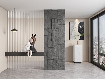 rubble rock porch aisle partition model