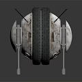 Futuristic Game Movie Police Robot Character With Tire And Metal Structure