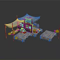 Ancient Fishing Village Structure With Canvas Tent Wooden Platforms And Storage Crates