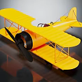 Vintage Style Yellow Biplane Airplane Model With Black Propeller And Orange Struts
