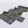 Garden Path Paving With Irregular Gray Stone Slabs And Green Plants