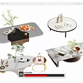 Modern Coffee Table Designs With Marble Glass Tops Round Rectangular Shapes And Decorative Plants 3d model