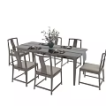 Modern Dining Table Set with Rectangular Glass Top and Upholstered Metal Chairs 3d model