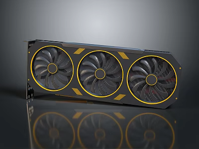 High Quality Graphics Card With Three Fans Black And Yellow Design 3d model