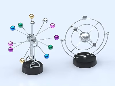 Decorative Ornament Set With Colorful Spheres Metal Frame And Black Base Tabletop Decoration 3d model