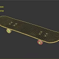 Classic Skateboard With Black Deck Wooden Edge And Four Shiny Wheels On Black Background