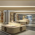 Elegant Modern Exhibition Hall Interior With Curved Architecture Lighting Display Areas And Polished Floor
