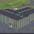 Modern Industrial Plant With Green Trucks Parking Lot And Logistics Vehicles Exterior