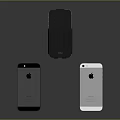 Three Mobile Phones And Leather Case In Black White Silver Colors 3d model