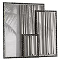 Decorative Mirrors With Beaded Frames Against Curtains And Palm Leaf Shadows 3d model