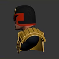 Cartoon Armored Character with Red Black Helmet Blue Clothing Golden Armor and Shield