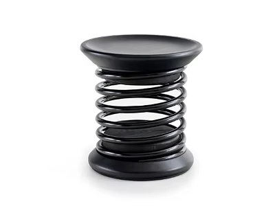 Black Stool With Coil Spring Design And Round Seat Base 3d model