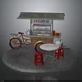 Street Food Cart Setup With Canopy Table Red Stools And Display Case