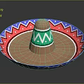 Colorful Decorative Sombrero Shaped Dish With Brown Base Green Red And Blue Geometric Patterns