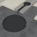 Courtyard Garden Design With Circular Pool Flowing Water And Gray Stone Floor