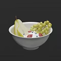 Fresh Fruit Yogurt in White Bowl with Pear Slices Green Grapes Strawberries and Blueberries